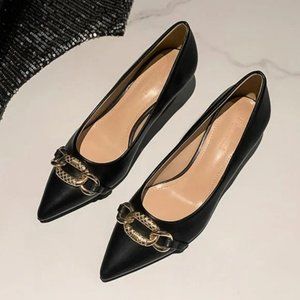 High heels, fine heels, soft leather low -heeled shoes single shoes